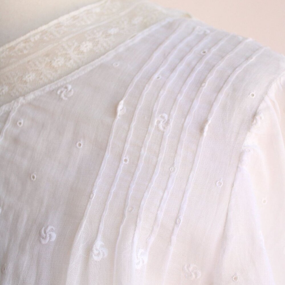 Vintage Antique 1900s 1910s Dress, Edwardian White Cotton And Lace Embroidered - Picture 7 of 10